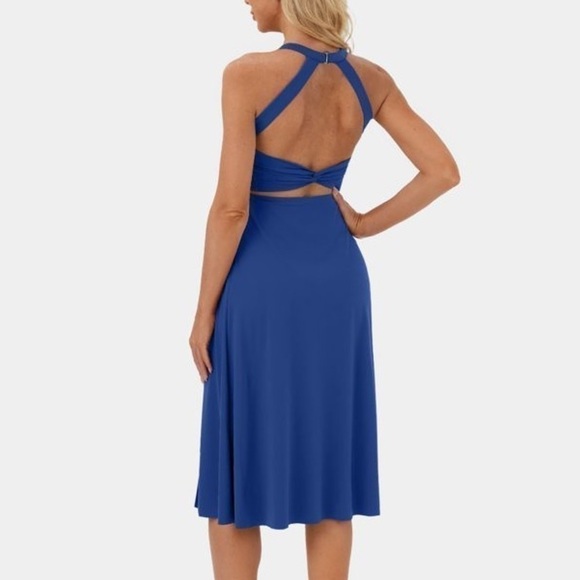 Halara Backless Cut Out Twisted Side Pocket Split Midi Casual Dress. - Picture 3 of 8